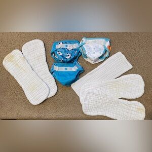 3 cloth diapers + 5 cotton liners for newborn and infants
